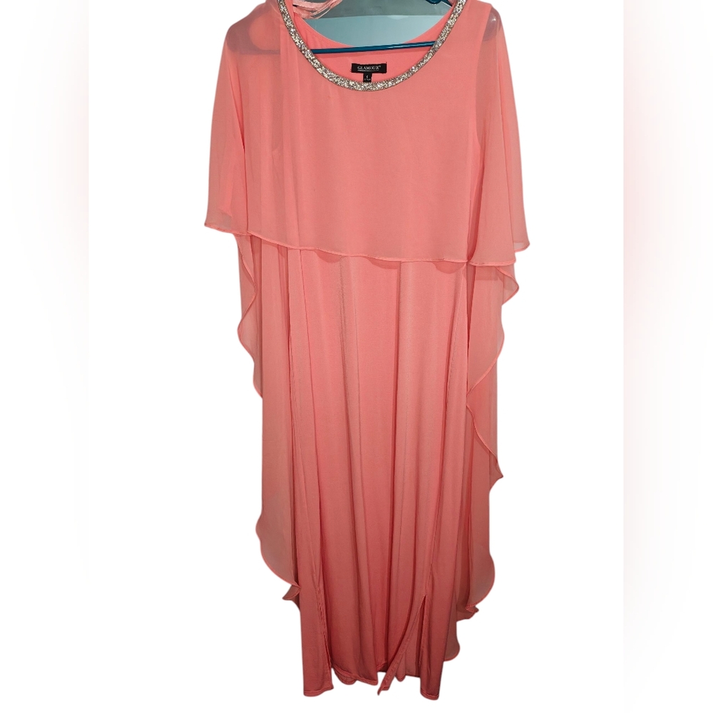 Glamour Asymmetrical Coral Dress